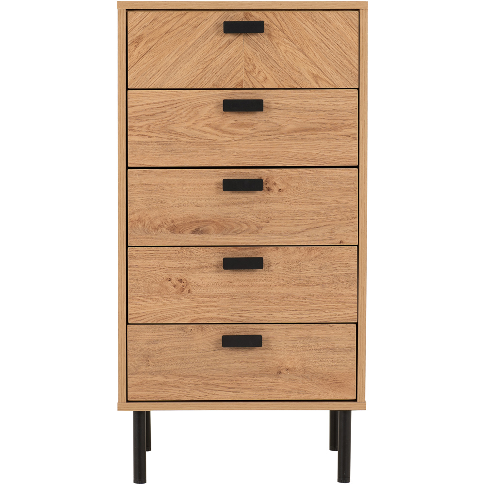 Seconique Leon 5 Drawer Medium Oak Effect Narrow Chest of Drawers Image 4
