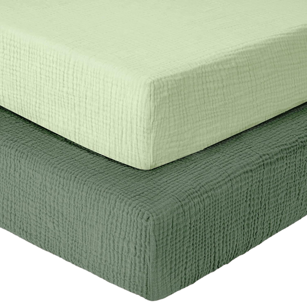 MHG Living Green Cotton Muslin Fitted Cot Bed Sheet 140 x 70cm 2 Pack Image 1
