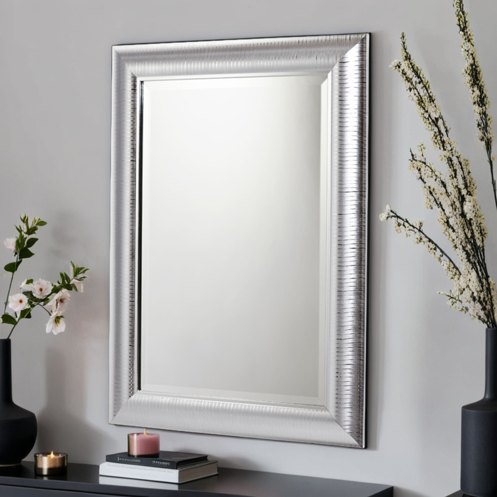Yearn Silver Chrome Textured Wall Mirror 130 x 77cm Image 2
