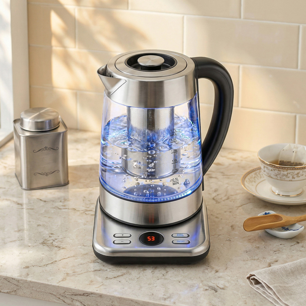 HOMCOM 800-340V70SR Silver 1.7L Electric Kettle with Strix Thermostat 3000W Image 2