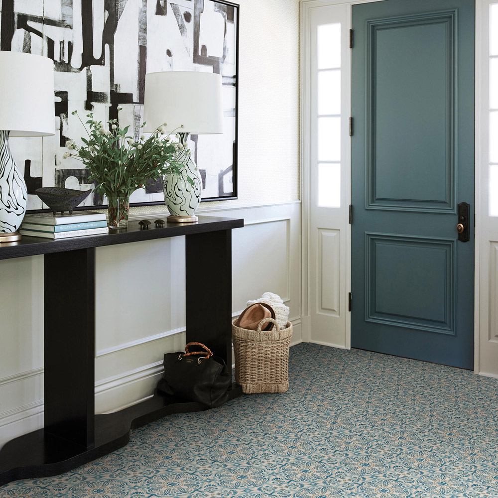 Floorpops Fontaine Blue Tan and White Peel and Stick Floor Tile 30.48 x 30.48cm 10 Pack Image 7