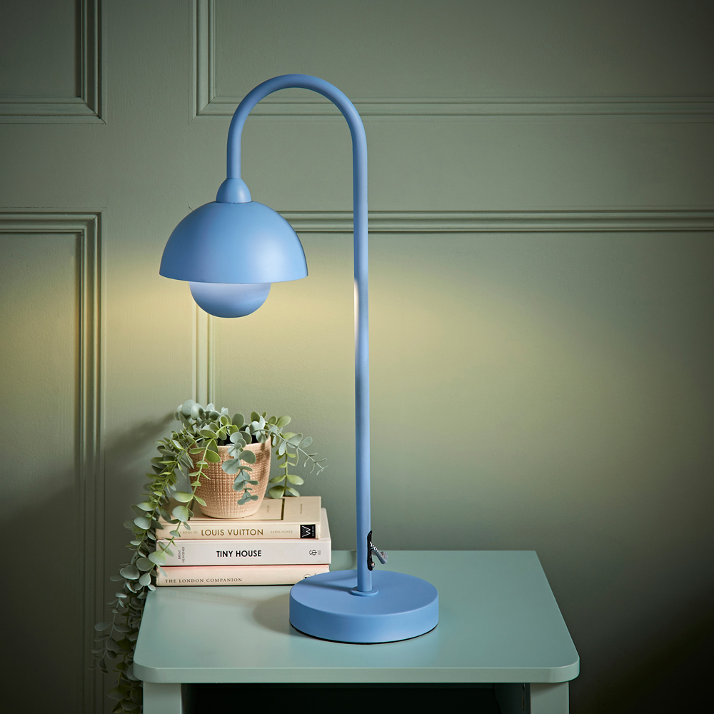 ValueLights Tilly Pastel Sky Blue Arched Dome Shade Metal LED Table Lamp Image 2