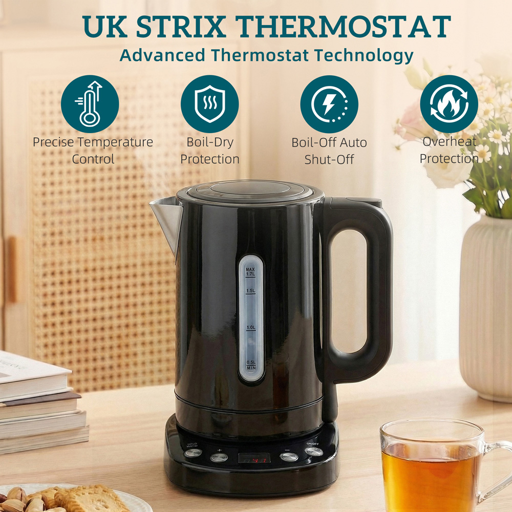HOMCOM 800-319V70BK Black 1.7L Electric Kettle with Strix Thermostat 3000W Image 6