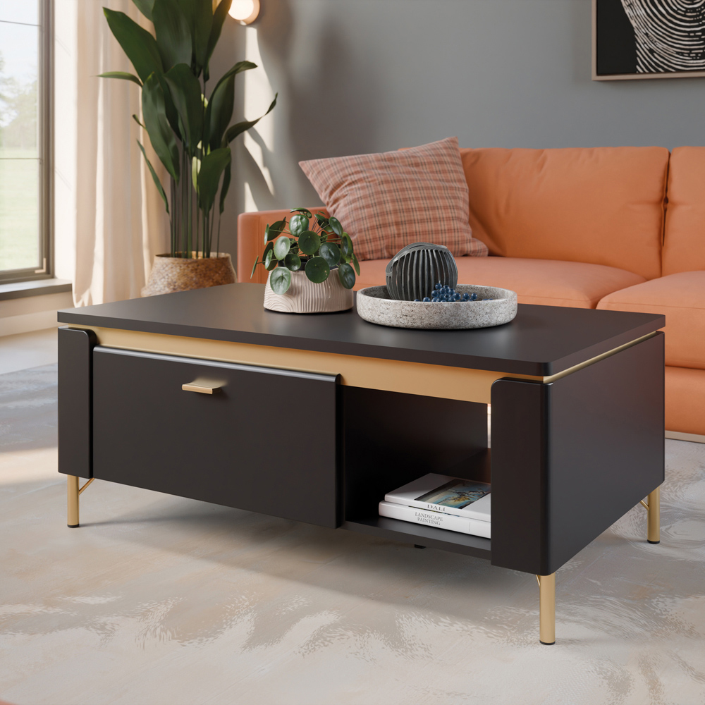 Furniture To Go Genoa Single Drawer Black Coffee Table Image 8
