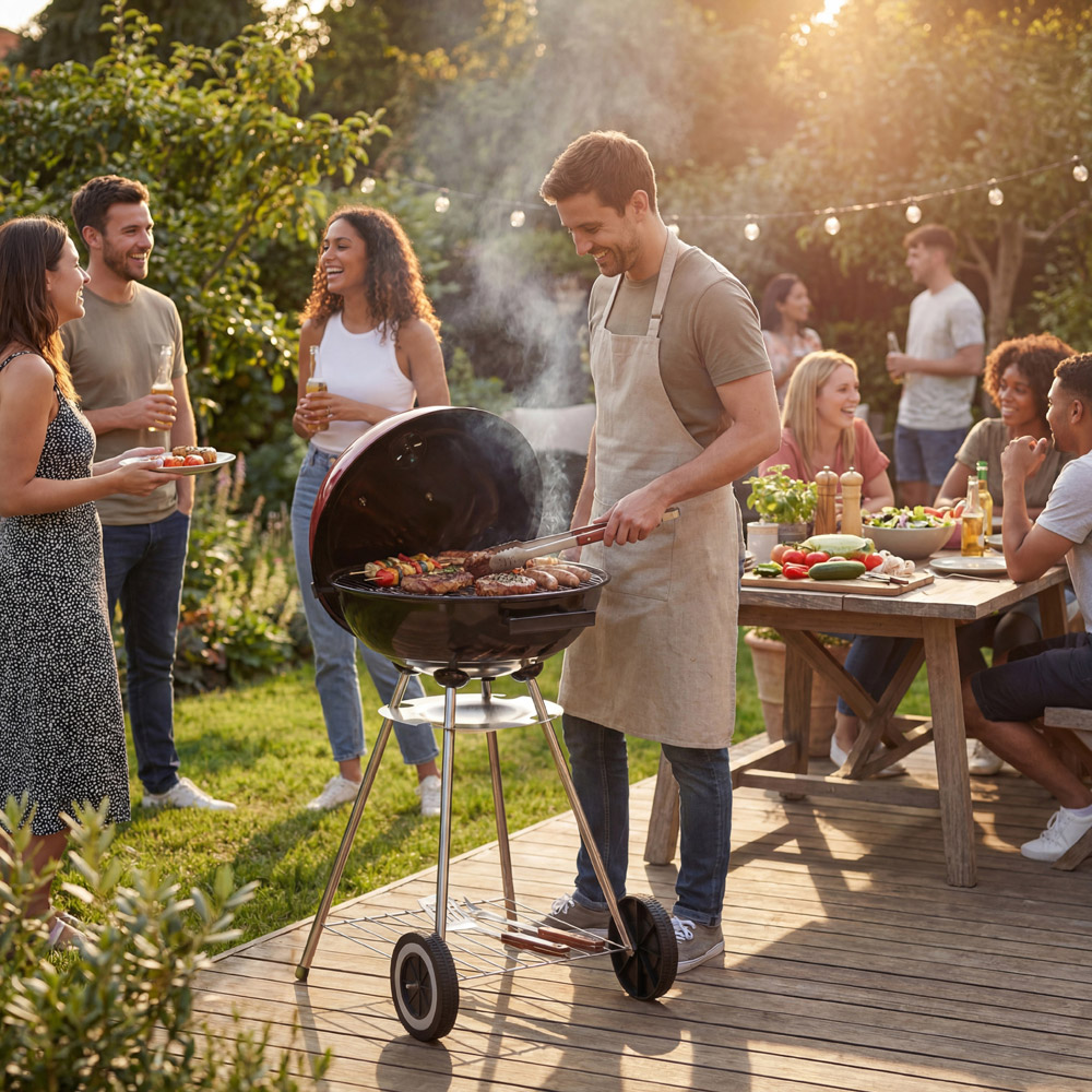 GARDEN VIDA Memphis Red and Black Freestanding Kettle Grill BBQ Image 3