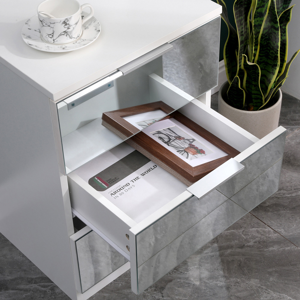 Portland 3 Drawer Mirror Wooden Bedside Table Image 4