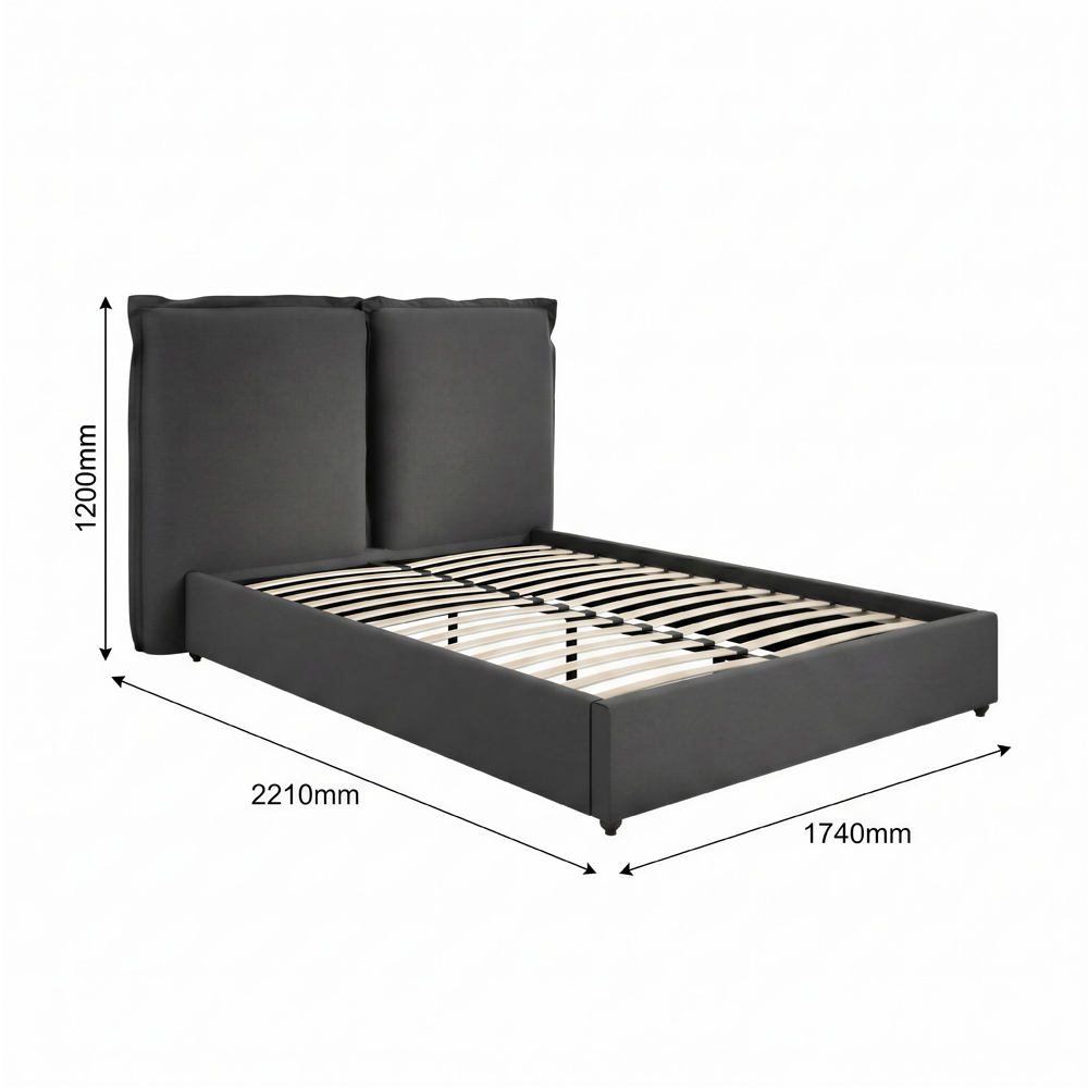 LPD Home Sunday Deep Grey Double Linen Blend Fabric Bed with Pillow-Style Headboard Image 7