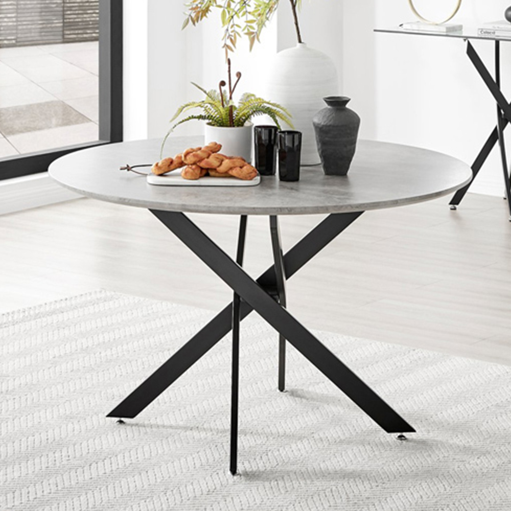 Furniturebox Arona Solara Concrete Effect 6 Seater Round Dining Set Grey Black and White Image 2