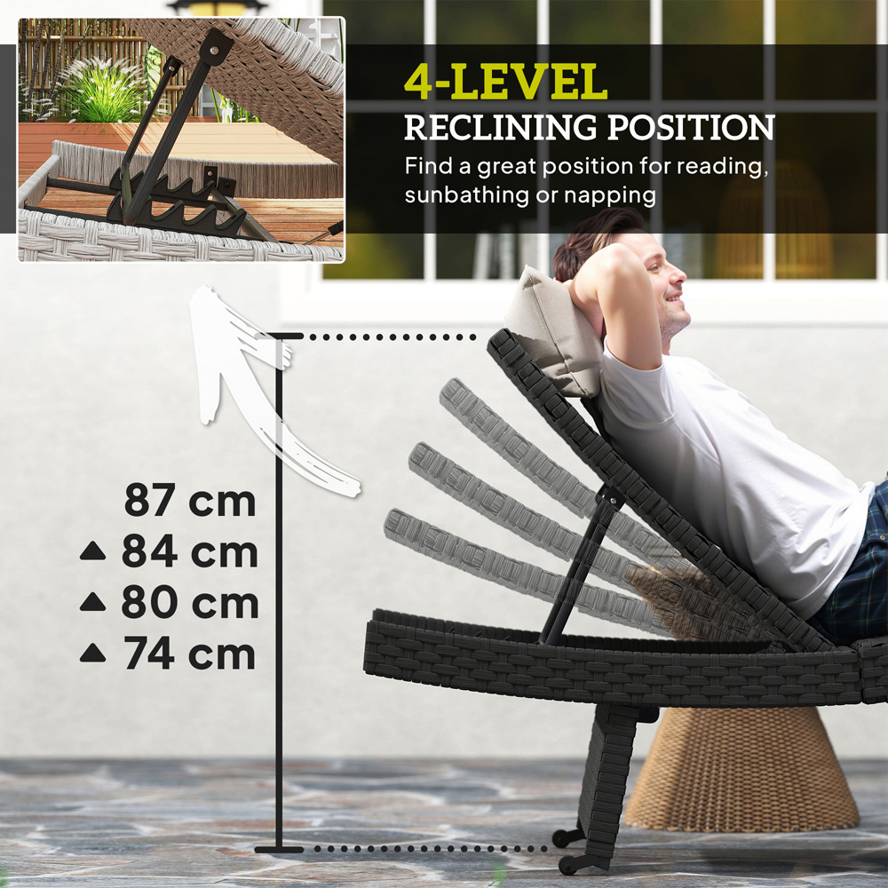 Outsunny Black Rattan 4 Position Adjustable Sun Lounger Image 5
