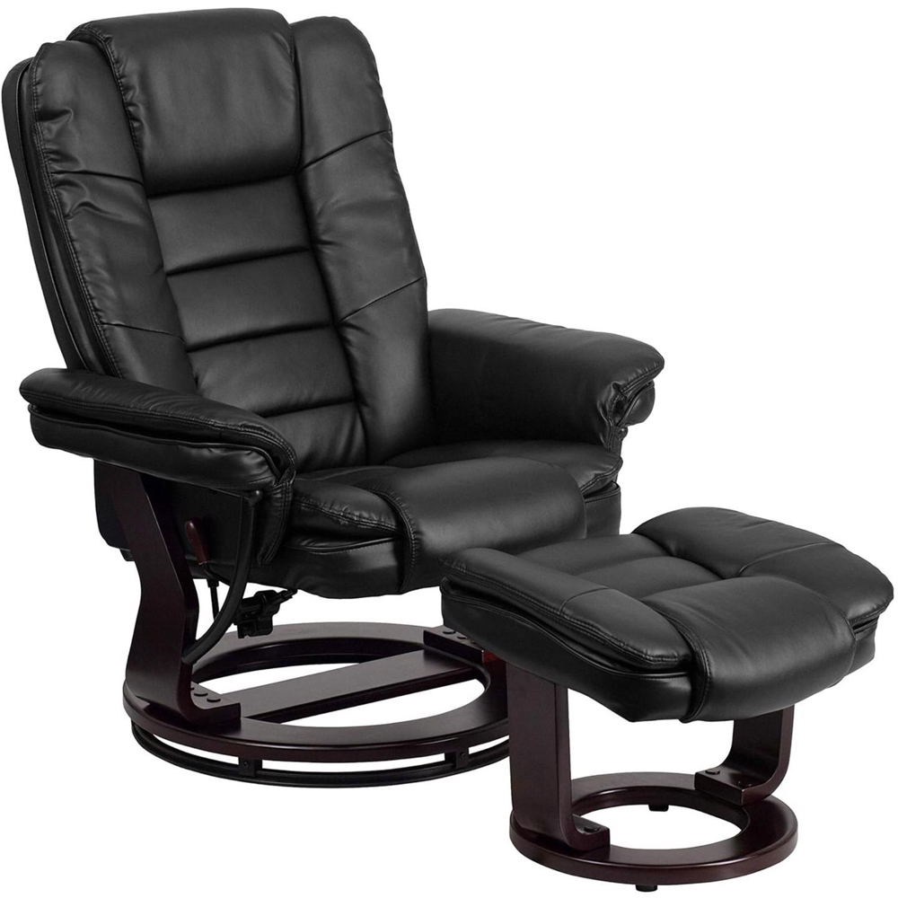 FWStyle Black Faux Leather Swivel Armchair with Footstool Image 2