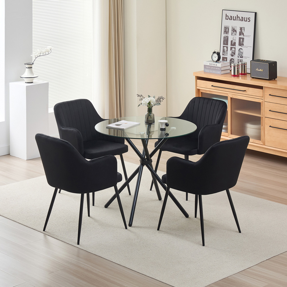 Indoor Living New York Charlotte 4 Seater Round Dining Set Black Image 9