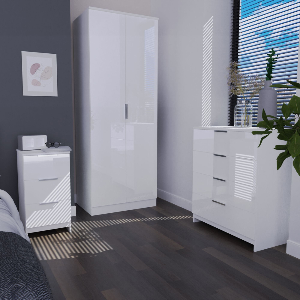 Crowndale Plymouth 2 Door 2 Drawer White Tall Wardrobe Ready Assembled Image 8