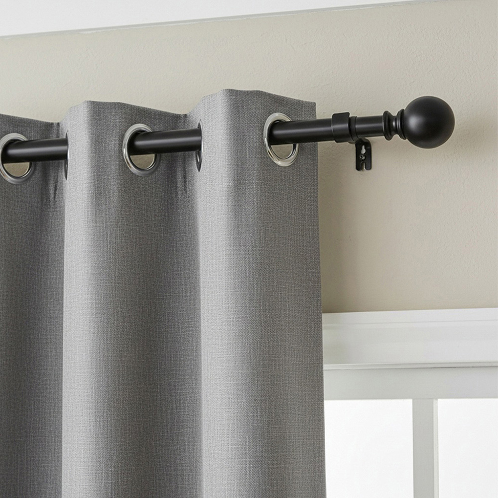 Living and Home 168-304cm Glossy Black Telescopic Curtain Pole with Brackets and Ball Finials Image 2