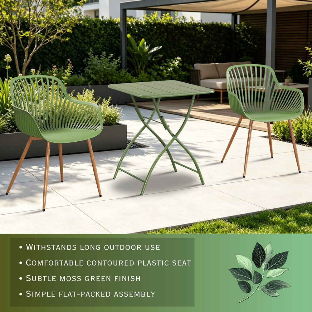 Core Products 2 Seater Moss Green Sunray Design Square Metal Foldable Table Garden Bistro Set Image 6
