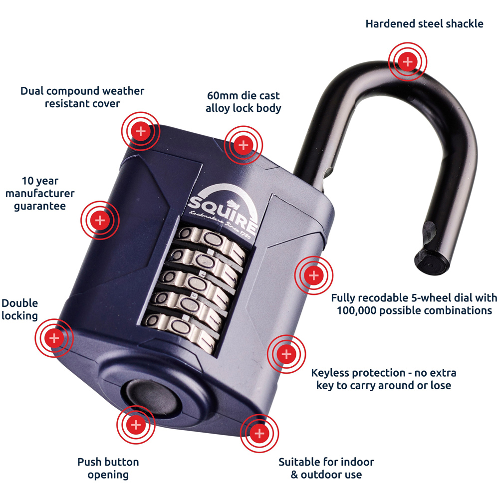 Squire 60mm 5 Wheel Combination Padlock Image 6