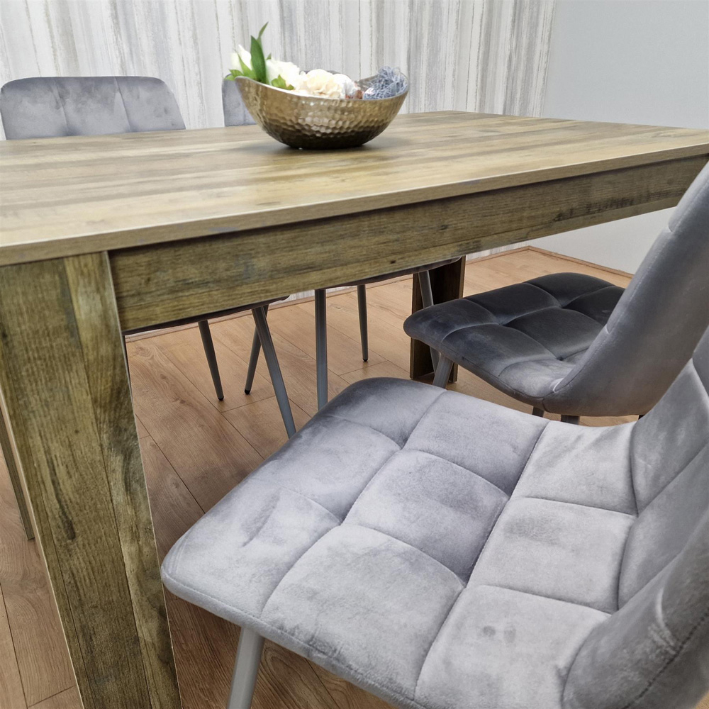Portland 4 Seater Velvet Dining Set Rustic Effect and Grey Image 4