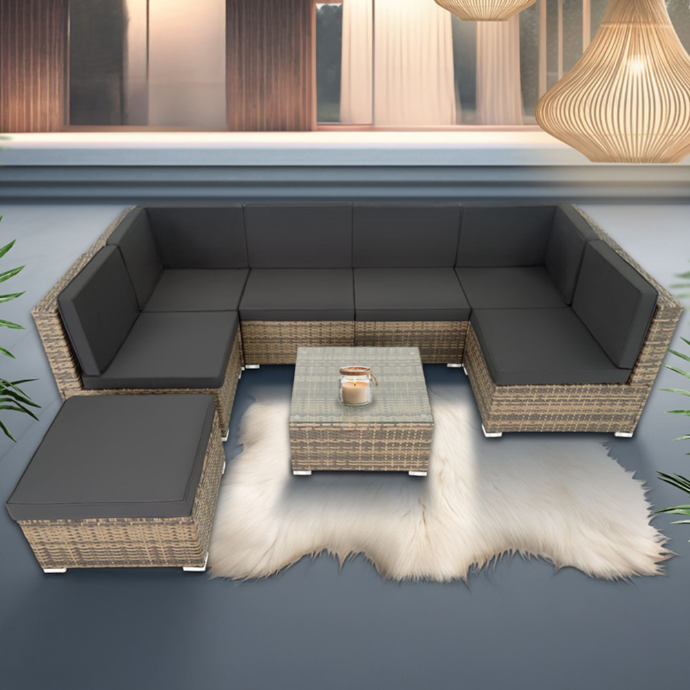 tectake Venice 7 Seater Nature Outdoor Sofa Set Image 1