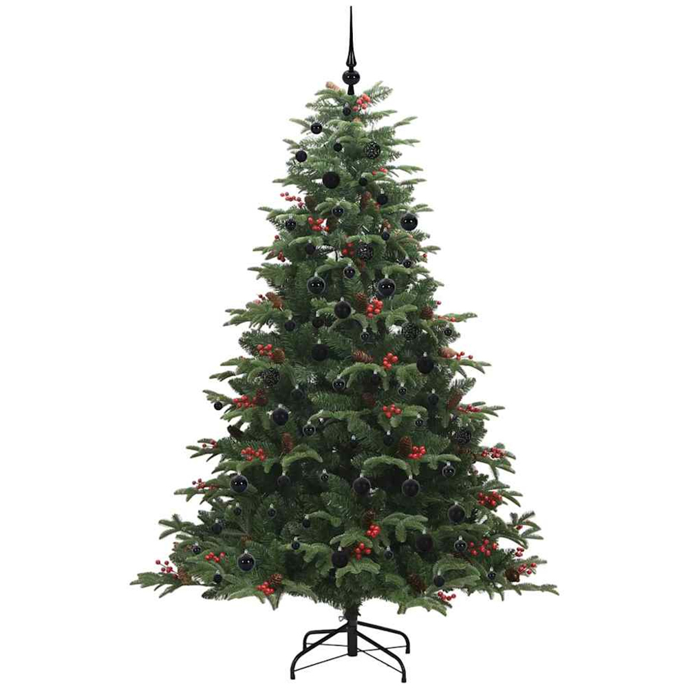 vidaXL Pre-Lit Warm White LED and Black Baubles Green Artificial Christmas Tree with Stand 7ft Image 2