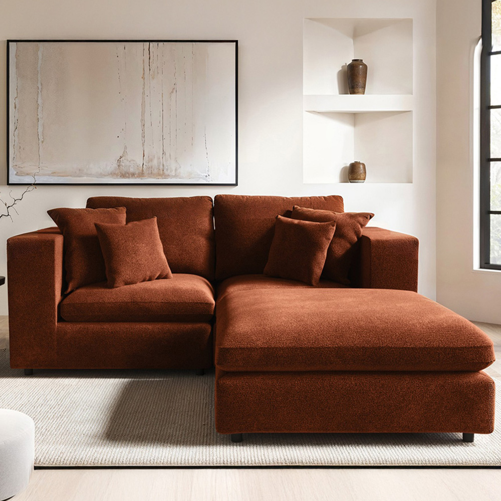 Solace+Co Asher 3 Seater Burnt Orange Chenille Sofa with Footstool Image 1