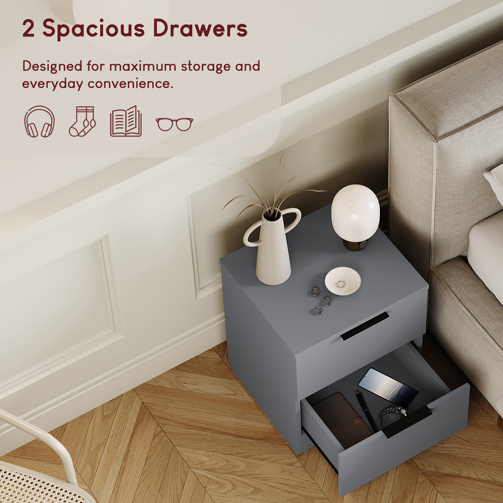 VIDA DESIGNS Trega 2 Drawer Grey Bedside Cabinet Set of 2 Image 5