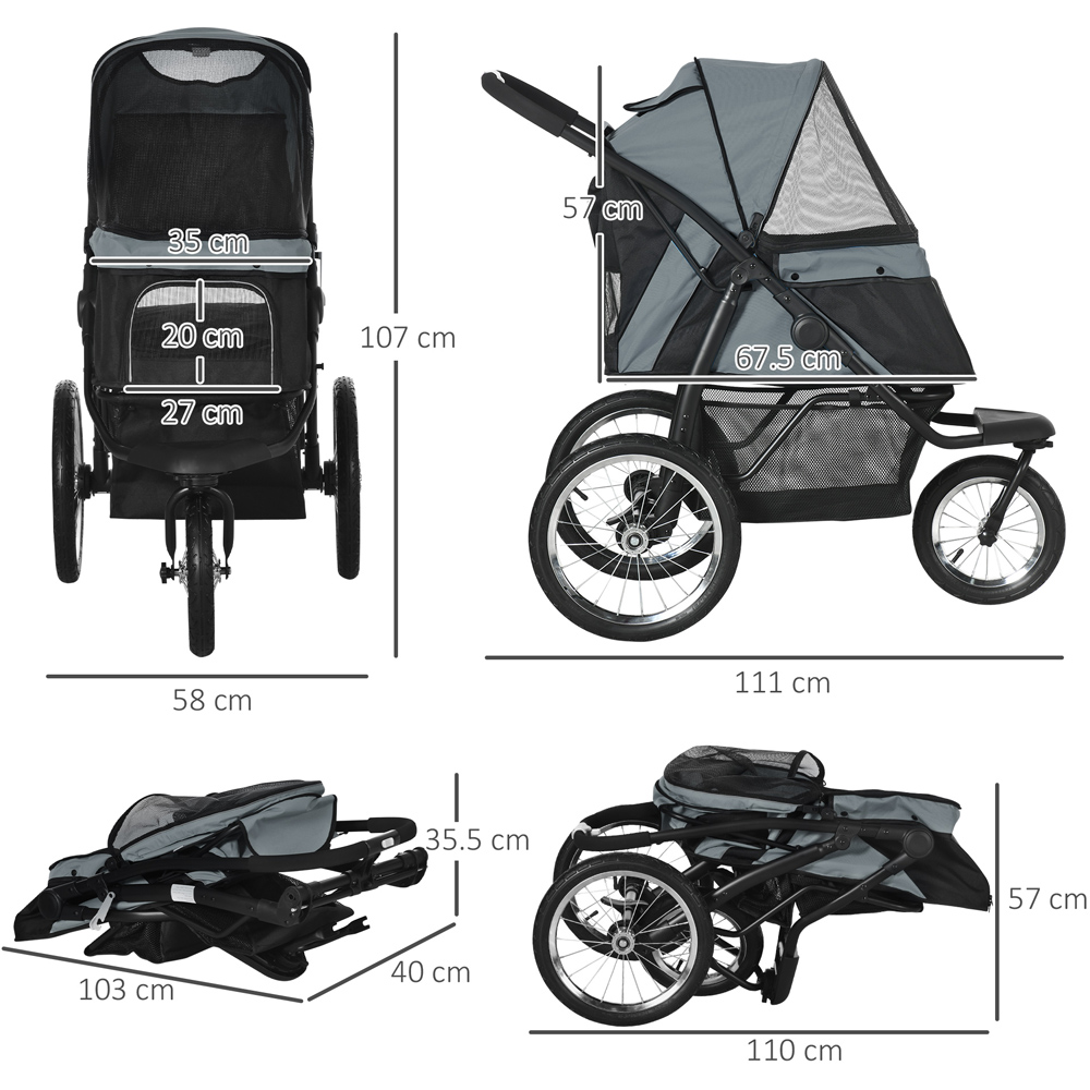 PawHut 3 Wheel Foldable Pet Stroller Grey Image 7