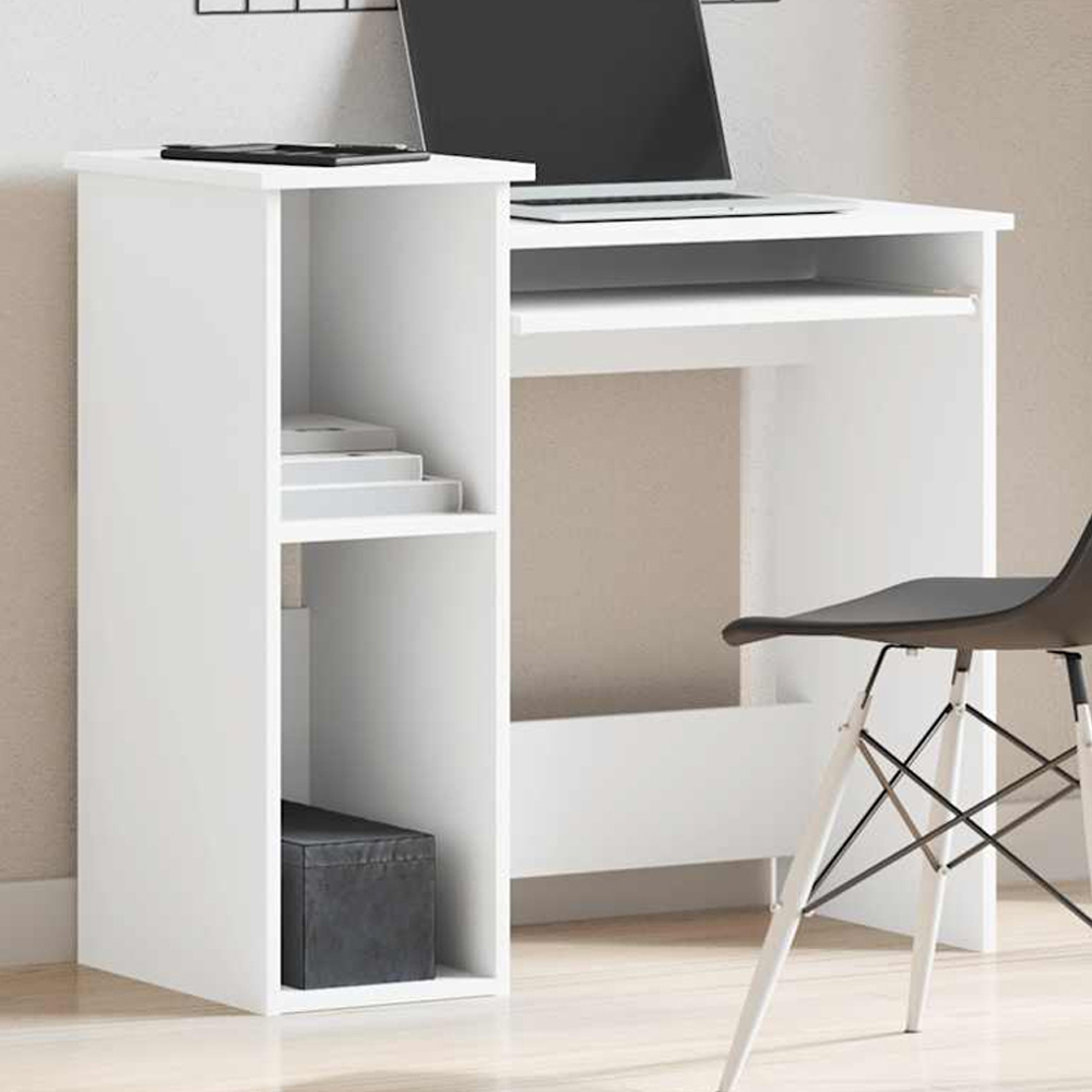 vidaXL 2 Shelf Computer Desk with Keyboard Tray White Image 1