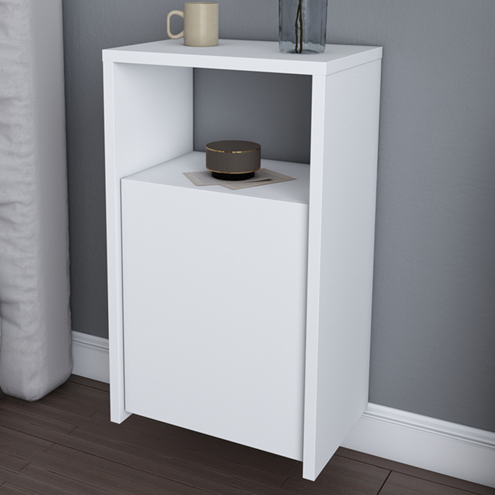 Decorotika Carlin Single Door Single Shelf White Bedside Table Image 1