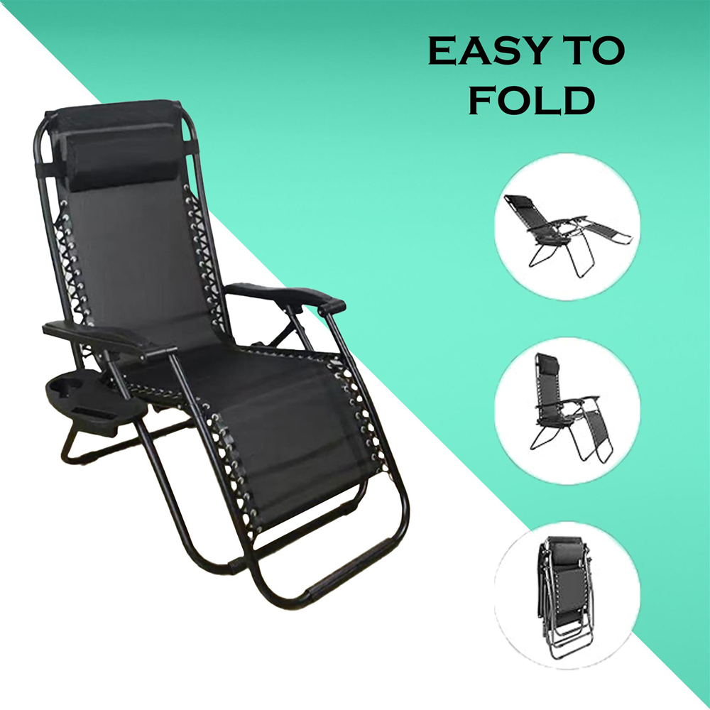 Shatchi Heavy Duty Textoline Outdoor Foldable Reclining Gravity Chair Image 4
