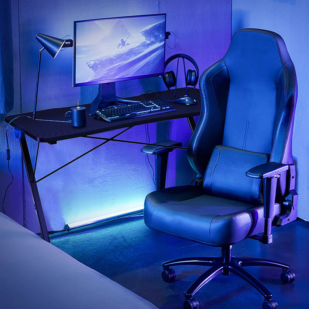 Costway Z Shaped Ergonomic Gaming Desk with Blue Lights Image 4