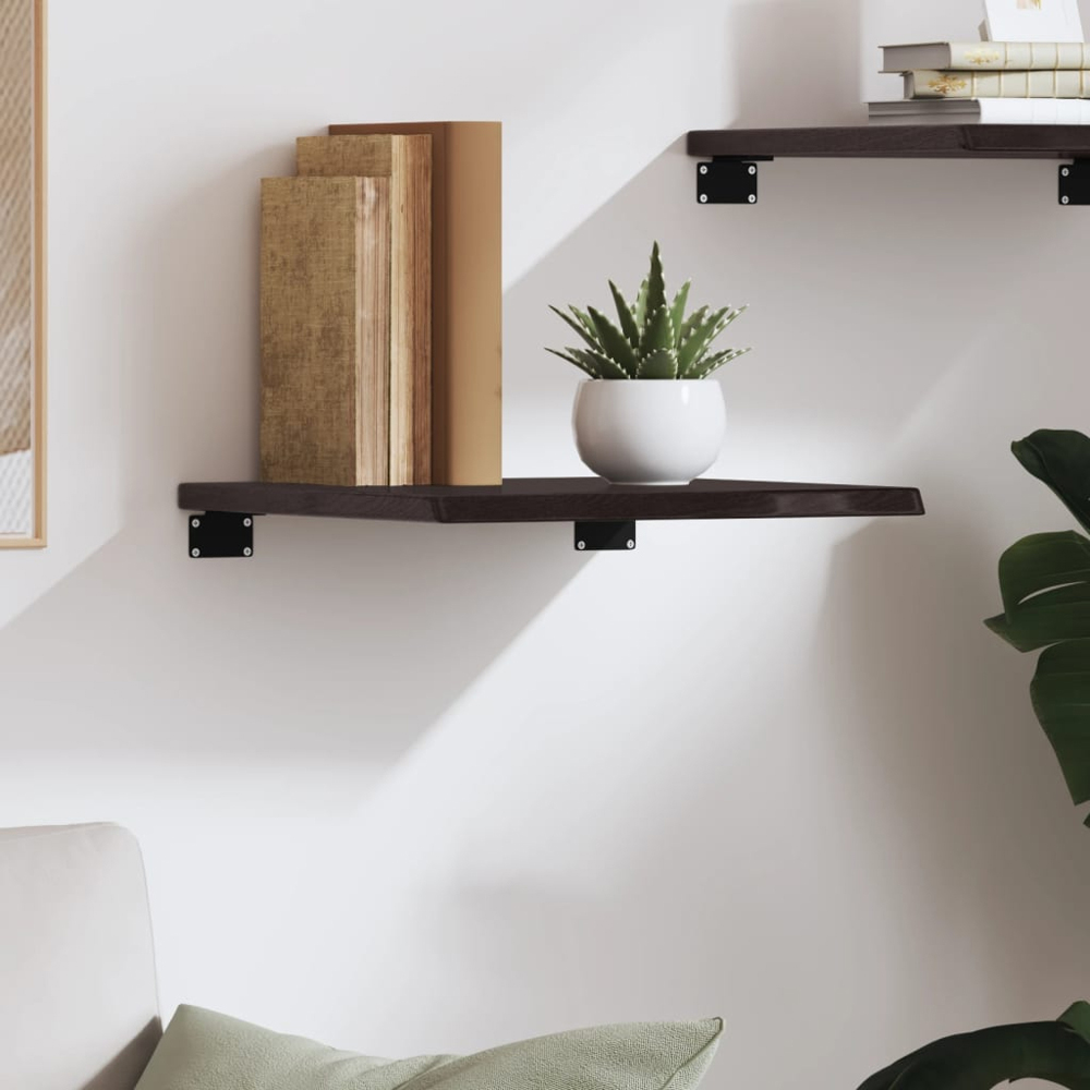 vidaXL 40cm Dark Brown Treated Solid Oak Wood Floating Wall Shelf Image 2