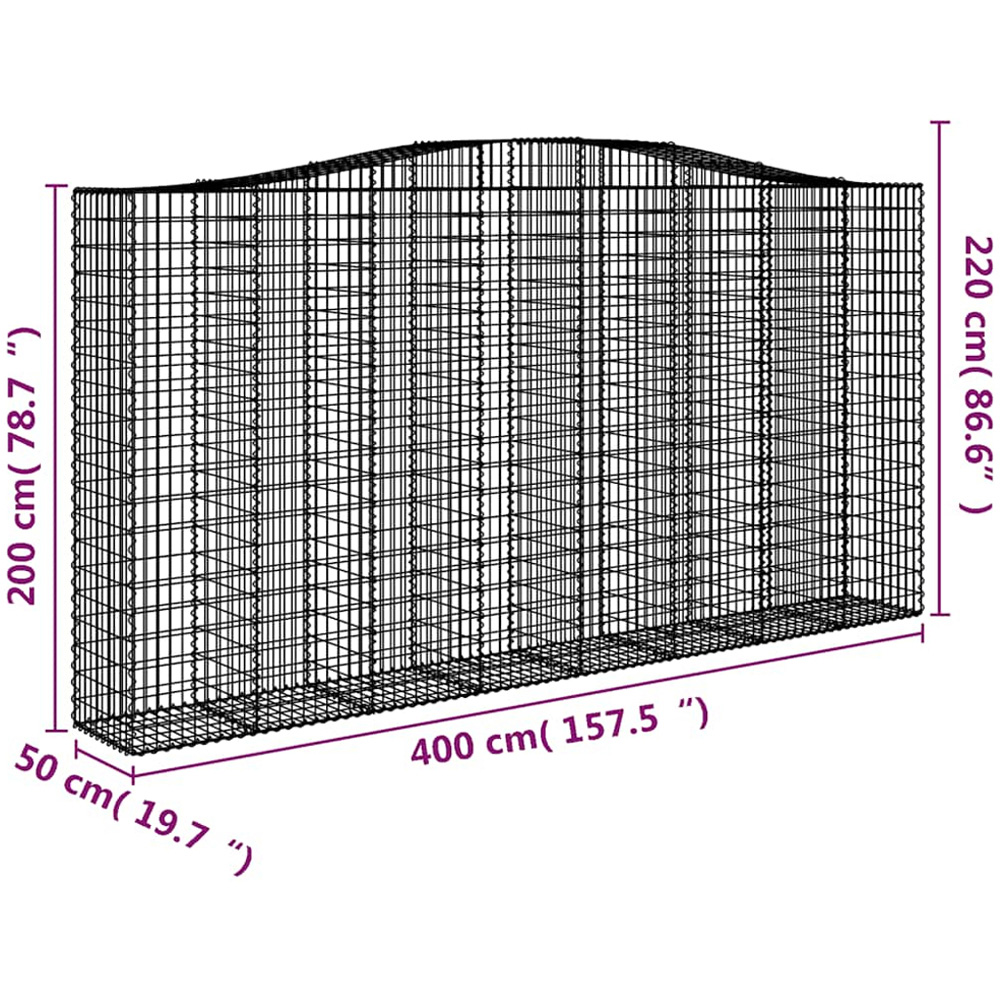 vidaXL Silver Galvanised Iron Arched Gabion Basket 400 x 50 x 200/220cm 3 Pack Image 5