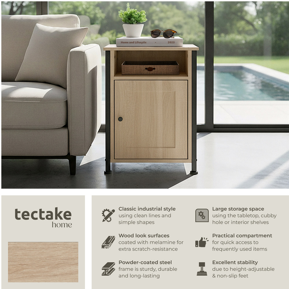 Tectake Blackburn Single Door Single Shelf Sonoma Oak Bedside Table Image 3