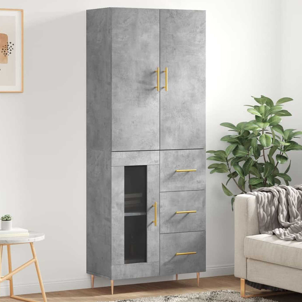 vidaXL 3 Door 3 Drawer Concrete Grey Highboard Image 1
