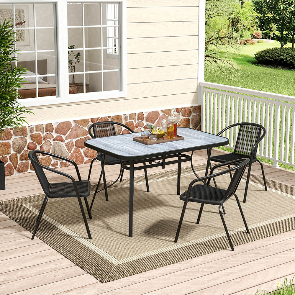 Living and Home Wicker 4 Seater Wood Grain Rectangular Patio Set Image 7