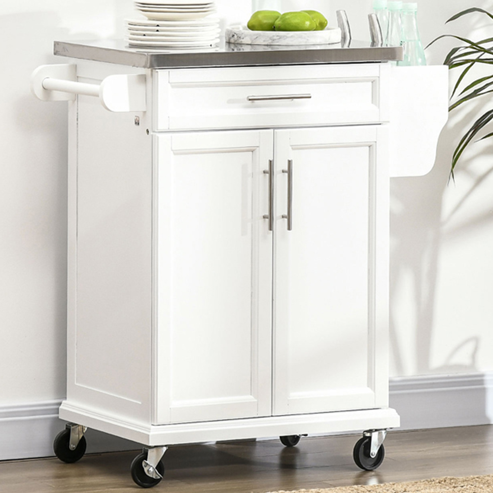 Portland White 2 Door Single Drawer Kitchen Island with Wheels Image 2