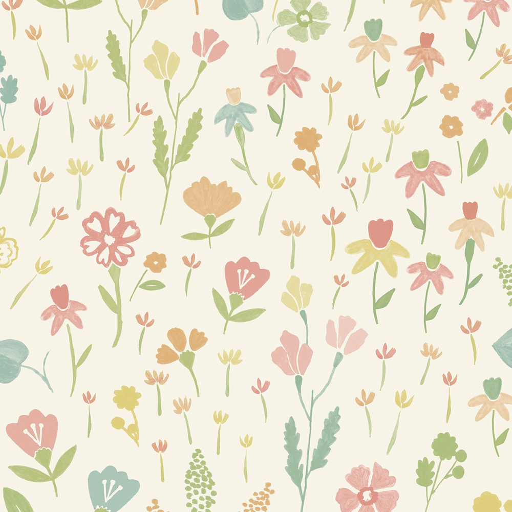 Grandeco Naive Ditsy Garden Flowers Neutral Pink Textured Wallpaper Image 1