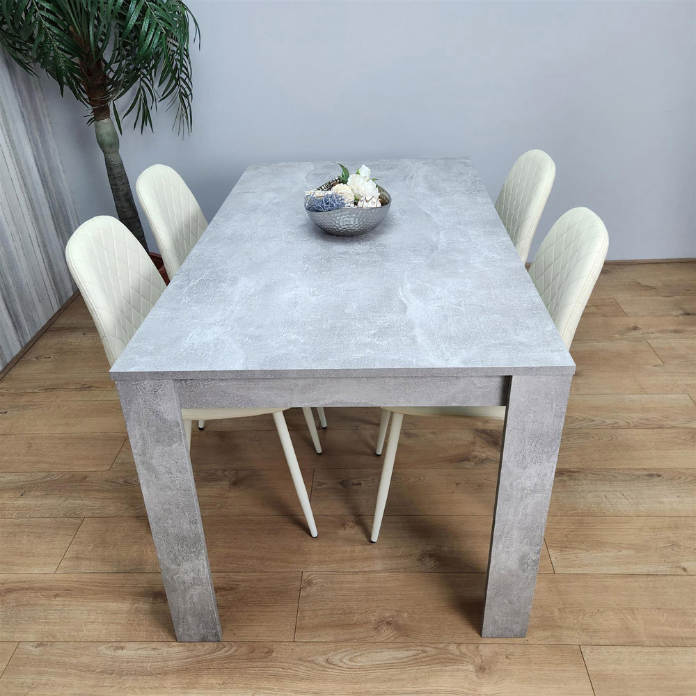 Portland 4 Seater Dining Set Stone Grey Effect and Cream Image 2