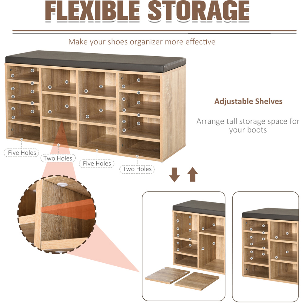 HOMCOM 14 Shelf Brown Shoe Rack Bench Image 5
