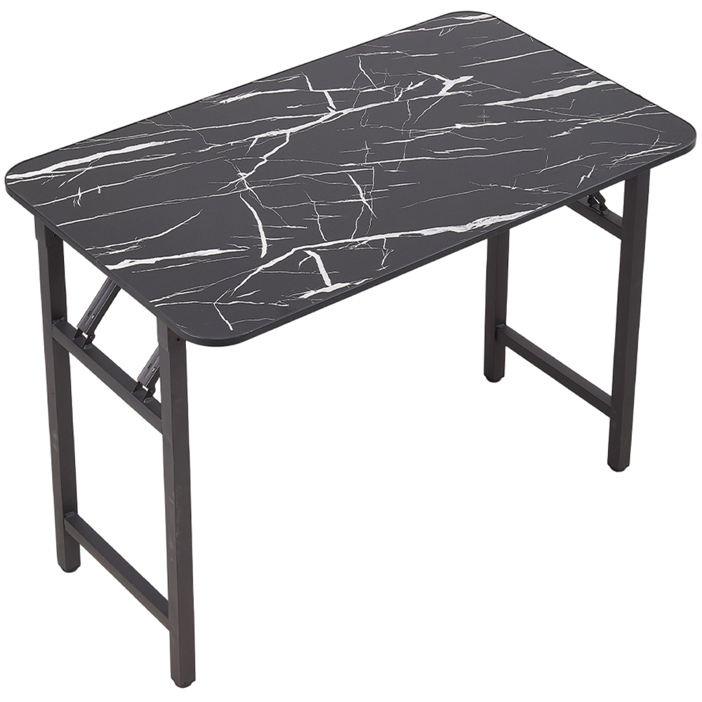 Living and Home 4 Seater Black Marble Foldable Dining Table with Adjustable Feet Image 2