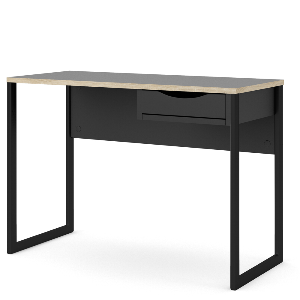 Florence Function Plus Single Drawer Desk Black and Oak Trim Image 3