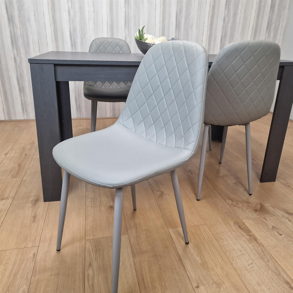 Portland Wood and Leather 4 Seater Dining Set Grey Image 3