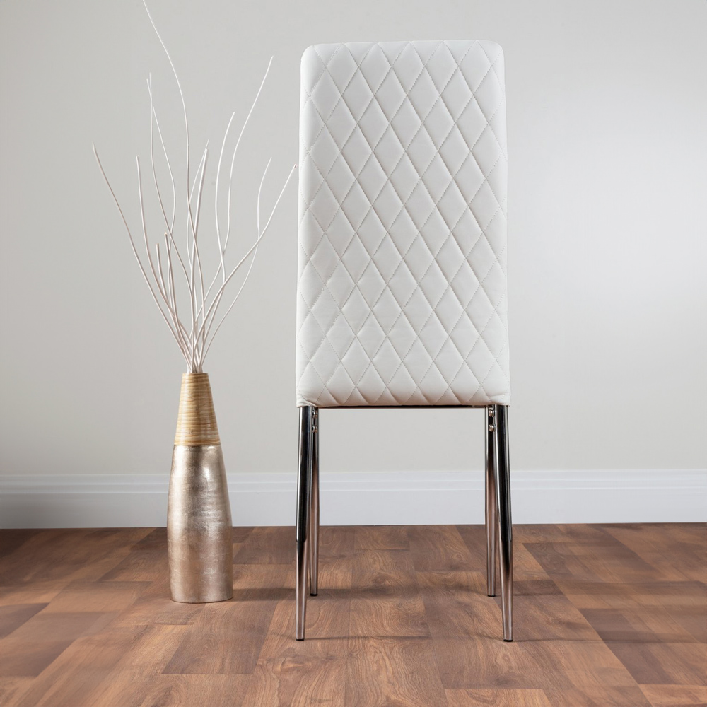 Furniturebox Arona Valera Glass 4 Seater Round Dining Set Chrome and White Image 4