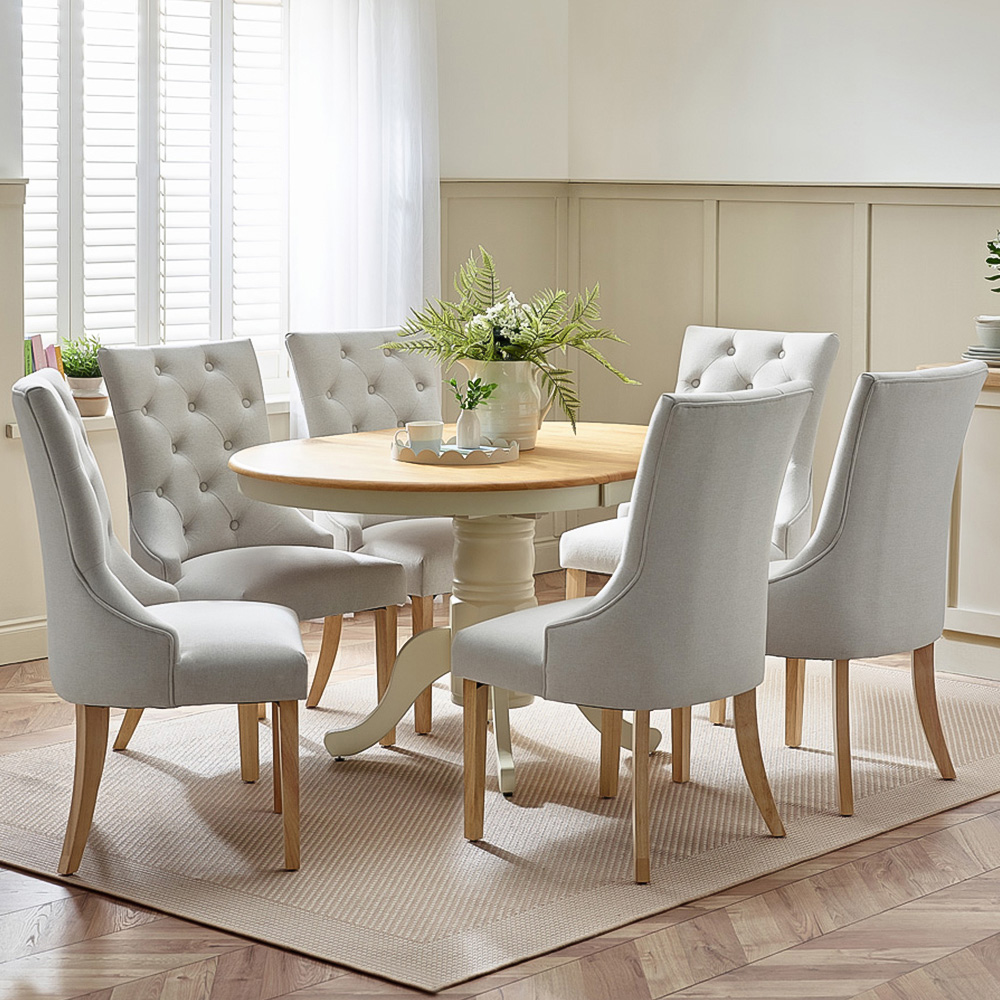 Furniturebox Fowey Kennsington 6 Seater Wooden Extending Dining Set Cream and Oak Effect Image 1