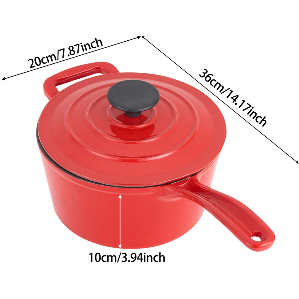 Living and Home 2L Red Cast Iron Enamel Saucepan with Lid Image 8