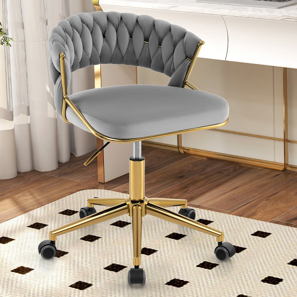 Costway Set of 2 Grey Hand Woven Swivel Desk Chair Image 1