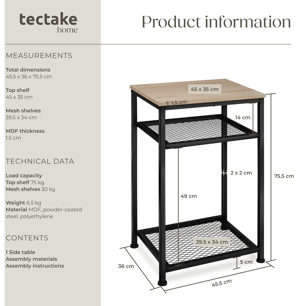 Tectake York 2 Grid Shelf Sonoma Oak Bedside Table Image 9