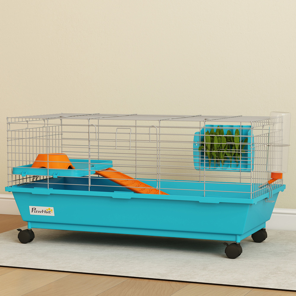 PawHut Small Animal Cage with Wheels and Water Bottle Image 2