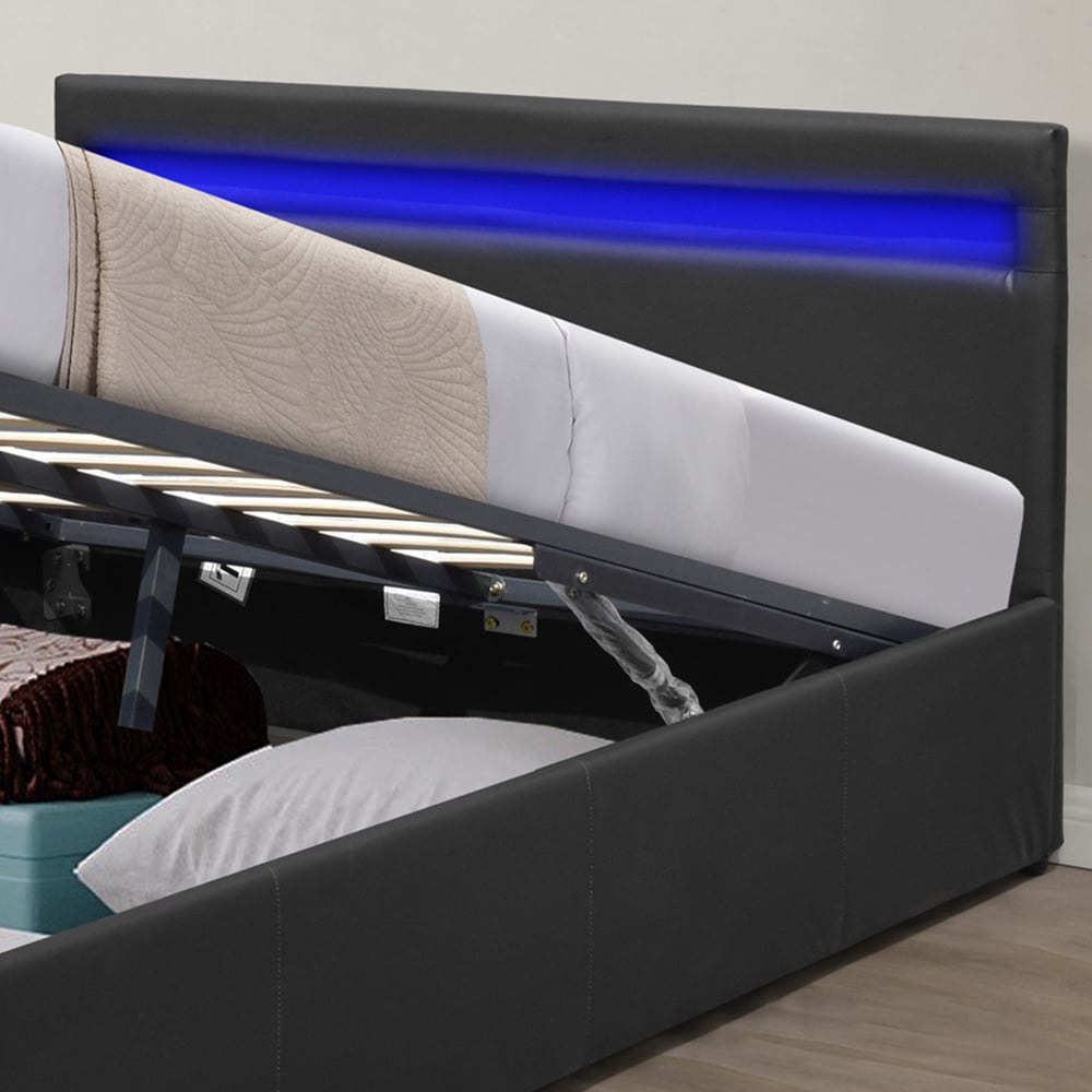 Comfy Living Small Double Black Faux Leather Ottoman Bed Frame with LED Image 5