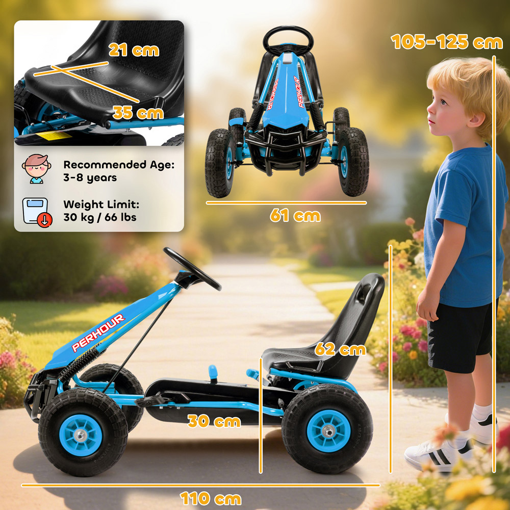 Tommy Toys AIYAPLAY Blue Adjustable Seat Kids Pedal Go Kart with EVA Tyres Image 9