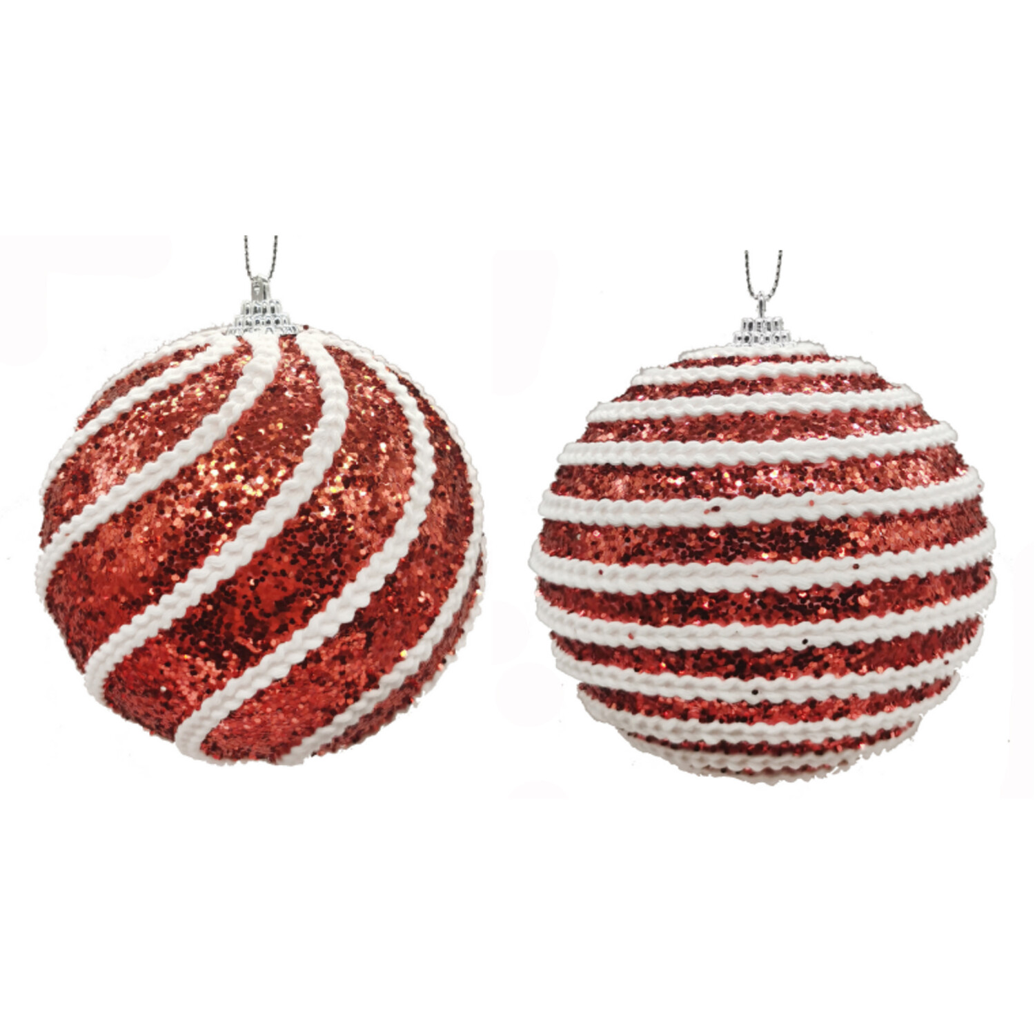 Candy Cane Lane Red and White Glitter Swirl Bauble Image 1